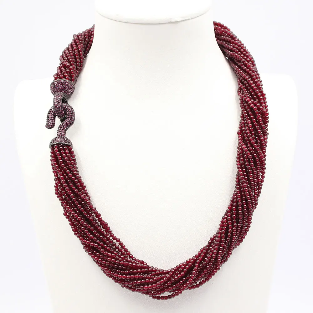 GuaiGuai Jewelry 20 Rows Natural Smooth Round Red Garnet Beads Necklace Gunmetal Color Plated Purple CZ Pave Clasp For Women
GuaiGuai Jewelry 20 Rows Natural Smooth Round Red Garnet Beads Necklace Gunmetal Color Plated Purple CZ Pave Clasp For Women