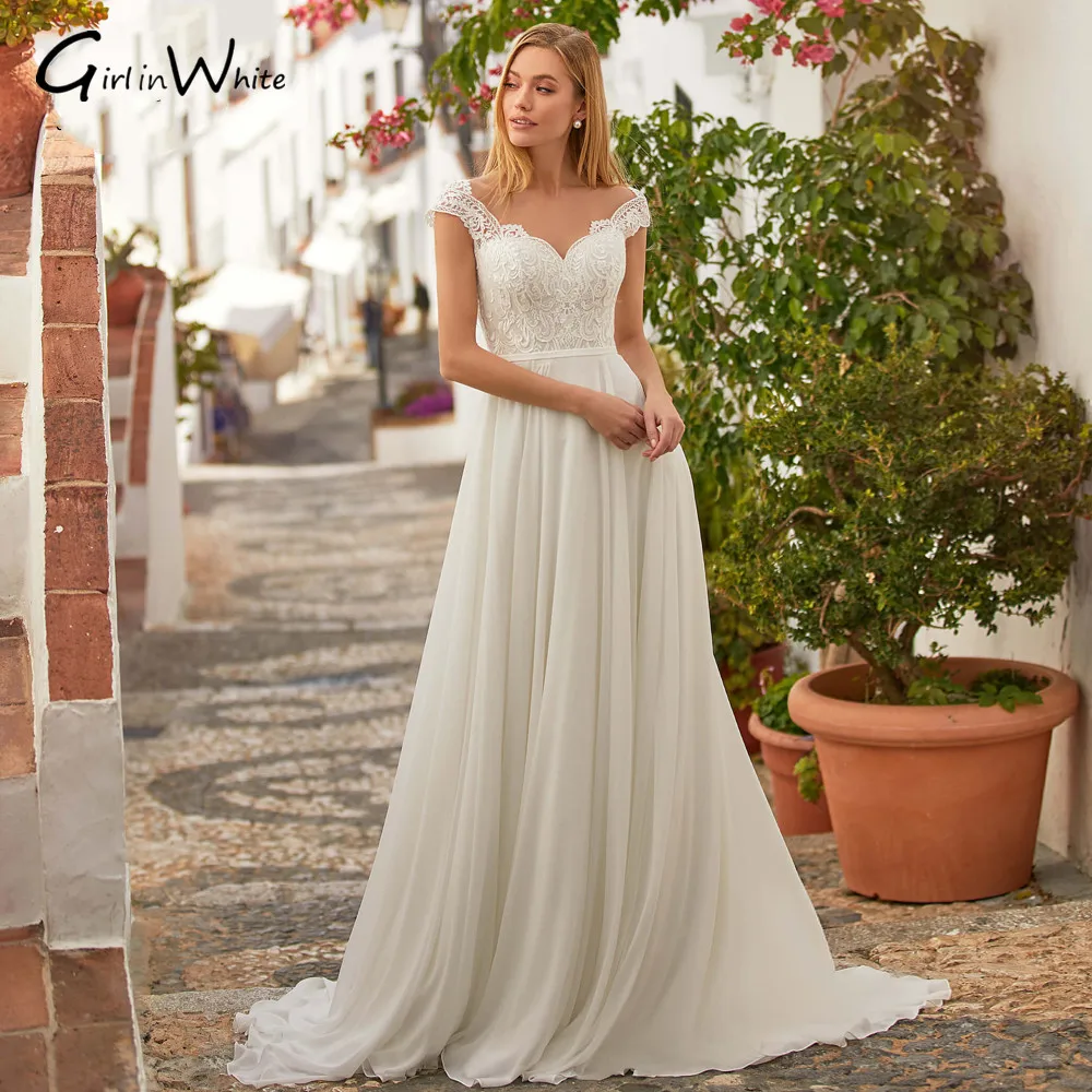 Robe De Mariée Sweetheart Lace A Line Wedding Dress Cap Sleeve Bridal Robe Chiffon Button Back Bride Gown vestido de noiva
Robe De Mariée Sweetheart Lace A Line Wedding Dress Cap Sleeve Bridal Robe Chiffon Button Back Bride Gown vestido de noiva