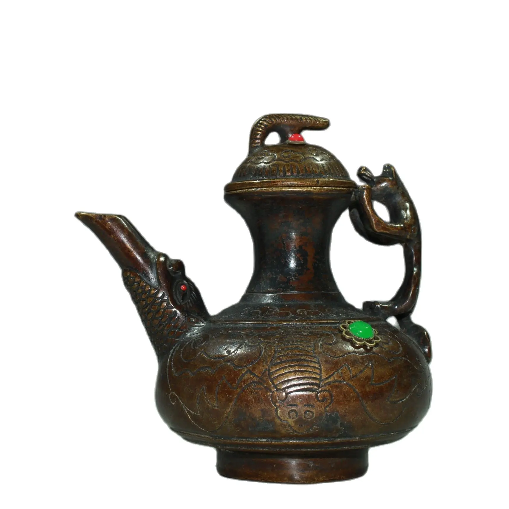 Early collection of brass inlaid gem beast handle wine pot ornaments family decorations
Early collection of brass inlaid gem beast handle wine pot ornaments family decorations