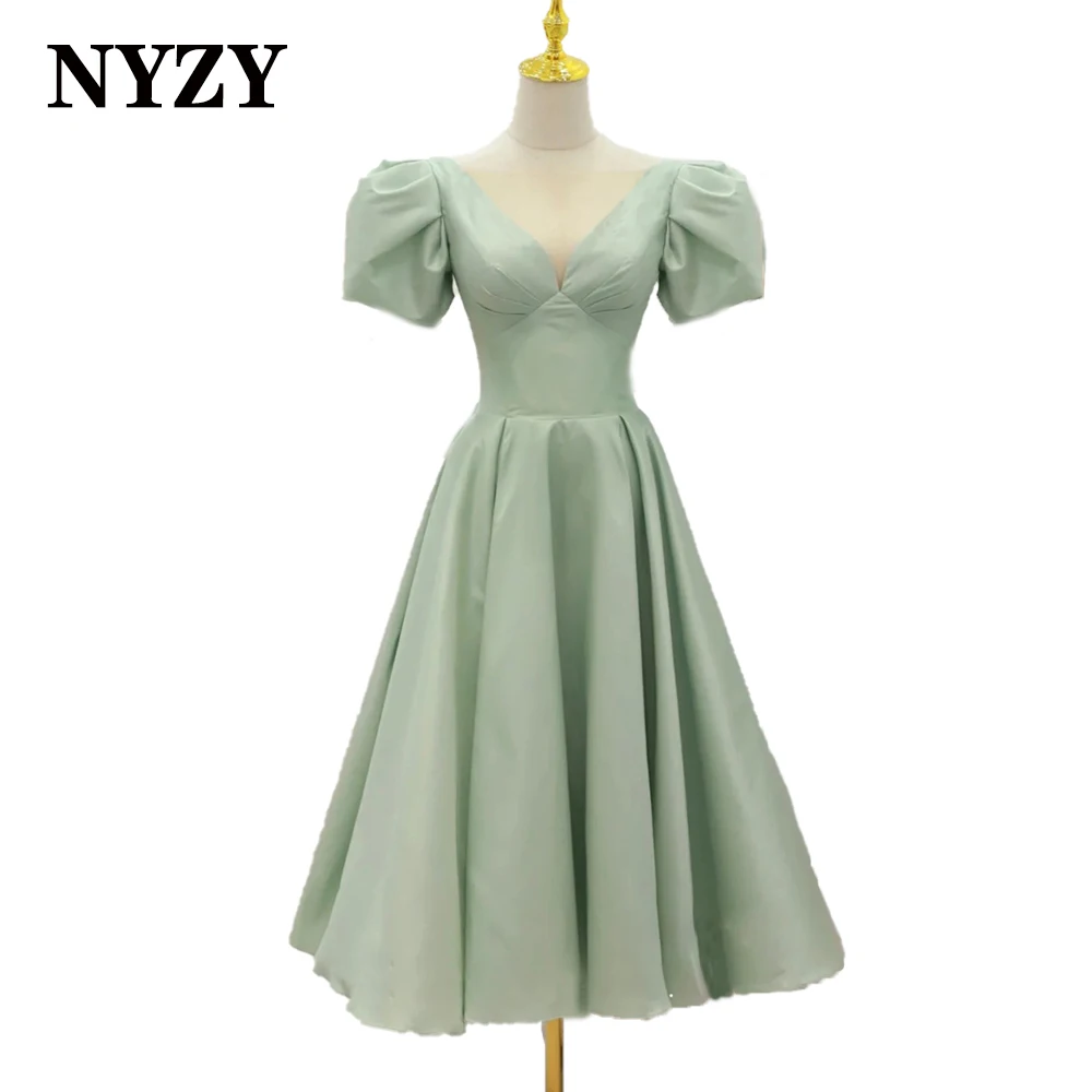 E404 NYZY Taffeta Puffy Sleeves Tea Length Mint Green Evening Dresses 2022 Party Dress Cocktail Prom Gown
E404 NYZY Taffeta Puffy Sleeves Tea Length Mint Green Evening Dresses 2022 Party Dress Cocktail Prom Gown