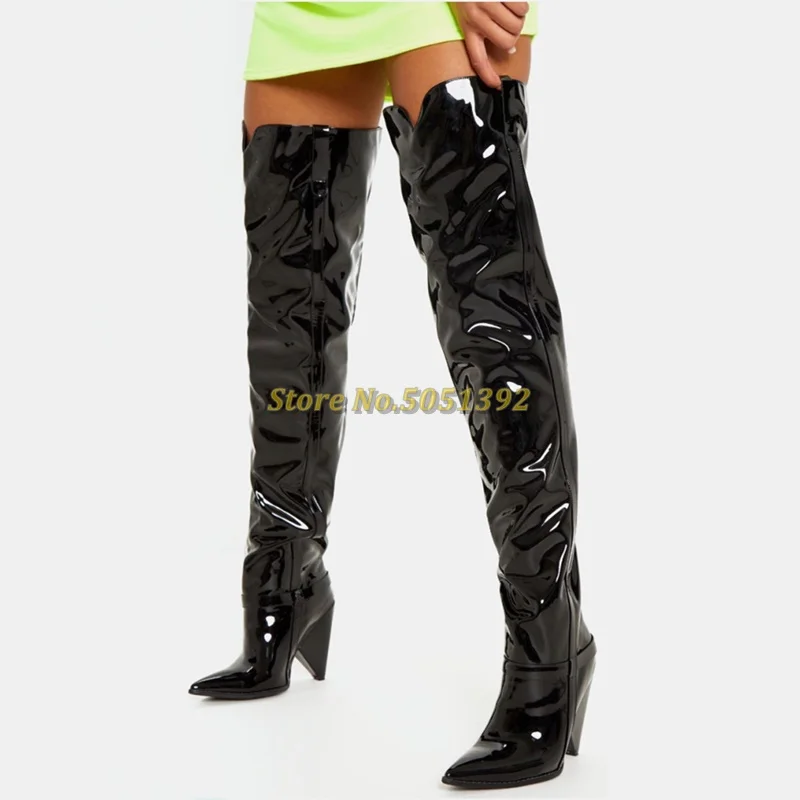 Spike Heel Shiny Black Leather Boots Over The Knee Sexy Pointed Toe Fashion Thigh High Boots Patent Leather New Arrivals Shoes
Spike Heel Shiny Black Leather Boots Over The Knee Sexy Pointed Toe Fashion Thigh High Boots Patent Leather New Arrivals Shoes