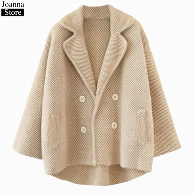 Spring Autumn Striped Short Coats Women Bat Sleeve Double Breasted Pockets Furry Elegant Jackets Loose Plus Size Clothes Female
Spring Autumn Striped Short Coats Women Bat Sleeve Double Breasted Pockets Furry Elegant Jackets Loose Plus Size Clothes Female
