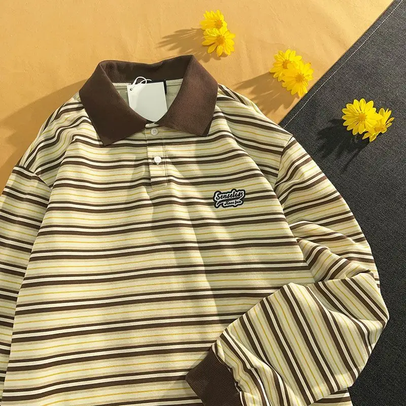 Striped long-sleeved polo shirt 2022 new spring autumn vibe vintag blouse student Korean Preppy sweat men women lapel
Striped long-sleeved polo shirt 2022 new spring autumn vibe vintag blouse student Korean Preppy sweat men women lapel