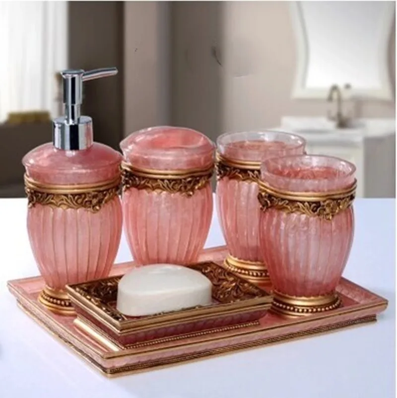 Pink Romantic Resin Five-piece Set With Tray Bathroom Accessories Christmas Decoration Wedding Gift Mug Cup Set Tooth Cylinder
Pink Romantic Resin Five-piece Set With Tray Bathroom Accessories Christmas Decoration Wedding Gift Mug Cup Set Tooth Cylinder