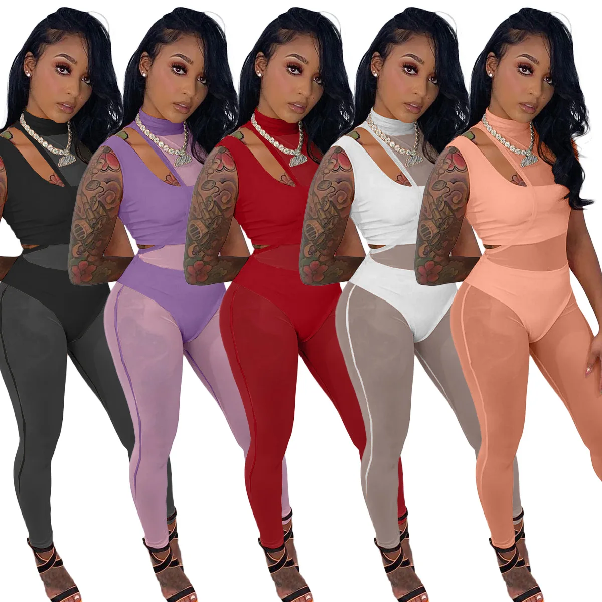 Sexy Solid Sheer Mesh Ribbed Three Piece Set Skew Collar Tank One Shoulder Bodysuit Pencil Pants Tracksuit Casual Tracksuit 2021
Sexy Solid Sheer Mesh Ribbed Three Piece Set Skew Collar Tank One Shoulder Bodysuit Pencil Pants Tracksuit Casual Tracksuit 2021