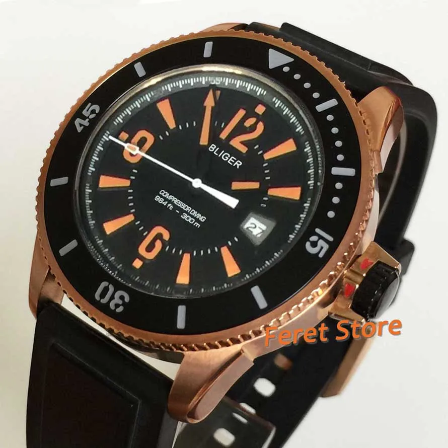 BLIGER 43mm New Fashion Men's Watch Orange Black Dial Rose gold Stainless Case Automatic watch
BLIGER 43mm New Fashion Men's Watch Orange Black Dial Rose gold Stainless Case Automatic watch