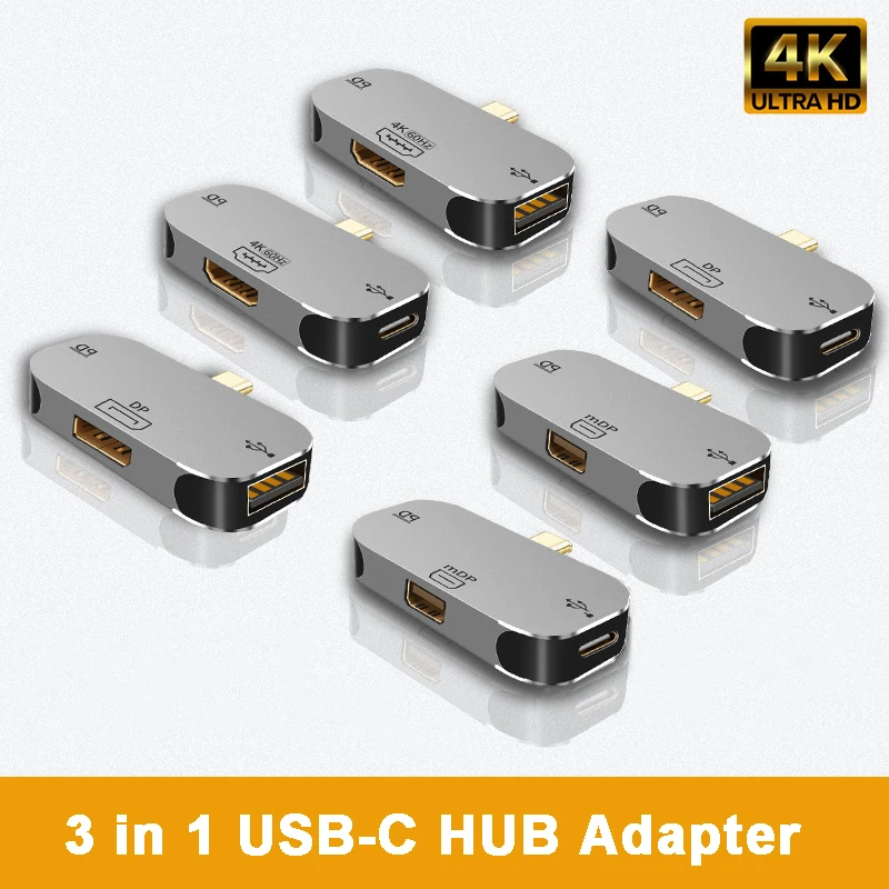 3 in 1 USB Hub Type C To HDMI-compatible/DP/Mini DP Adapter 100W PD Fast Charging USB-C Docking Station for Macbook Pro 4K@60Hz
3 in 1 USB Hub Type C To HDMI-compatible/DP/Mini DP Adapter 100W PD Fast Charging USB-C Docking Station for Macbook Pro 4K@60Hz