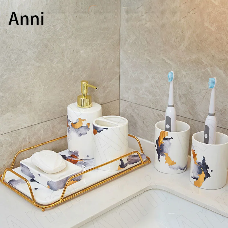 Creativity Ink Stain Bathroom Accessories Set Ceramic Nordic Modern Household Five-piece Set Shower Accessories Home Decoration
Creativity Ink Stain Bathroom Accessories Set Ceramic Nordic Modern Household Five-piece Set Shower Accessories Home Decoration