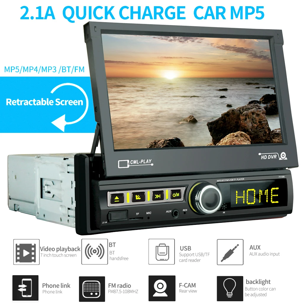 Автомагнитола 1 Din, Bluetooth, MirrorLink, 1din, мультимедийный плеер с сенсорным экраном, выдвижной MP5, USB, аудио, стерео 7110S
Автомагнитола 1 Din, Bluetooth, MirrorLink, 1din, мультимедийный плеер с сенсорным экраном, выдвижной MP5, USB, аудио, стерео 7110S