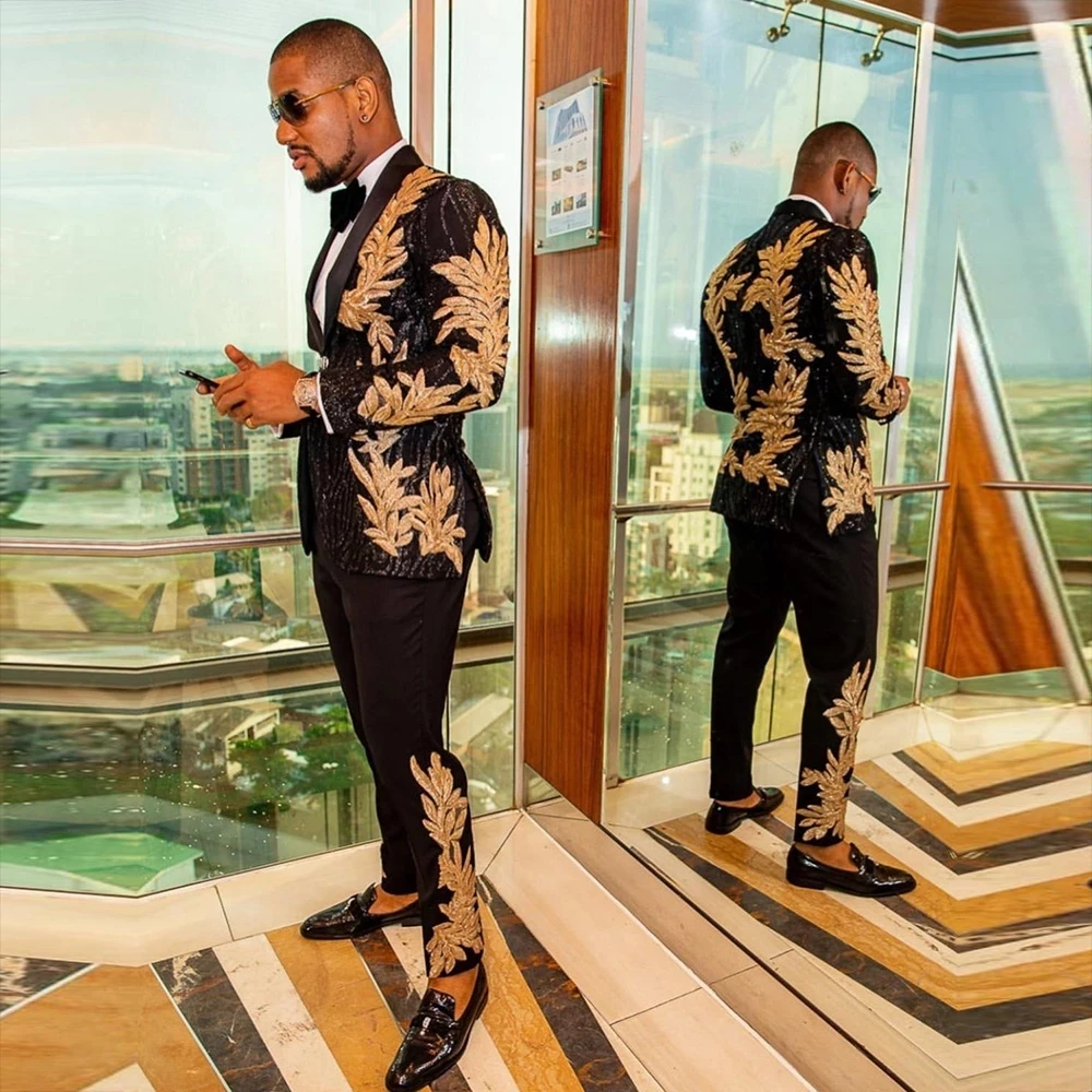 Black Men Suits For Wedding Single Breasted Jacket Pants 2 Pieces Groom Tuxedos With Gold Embroidery Bespoke Groom Tuxedos 2024
Black Men Suits For Wedding Single Breasted Jacket Pants 2 Pieces Groom Tuxedos With Gold Embroidery Bespoke Groom Tuxedos 2024