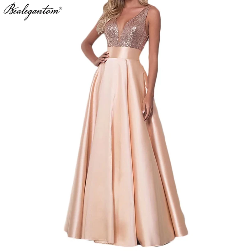 Bealegantom Rose Gold V Neck Prom Dresses 2025 Dubai Saudi Arabic Long Sequins Satin Formal Evening Bridesmaid Party Gowns QA270
Bealegantom Rose Gold V Neck Prom Dresses 2025 Dubai Saudi Arabic Long Sequins Satin Formal Evening Bridesmaid Party Gowns QA270