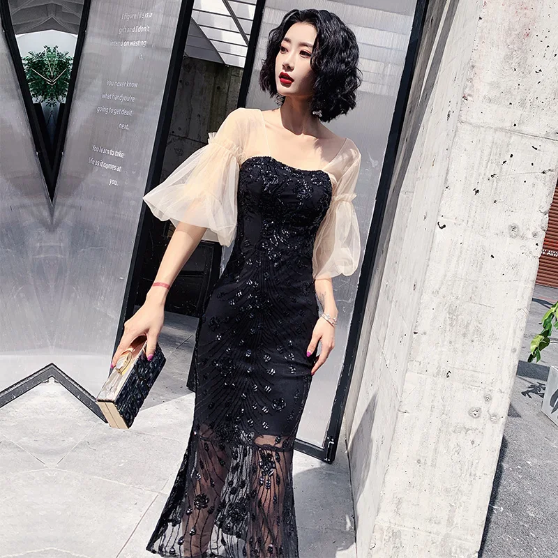 Elegant Black Sequins Dress Lantern Sleeve Slim Mermaid Gown Banquet Cocktail Party Dresses Female Formal Fishtail Dress
Elegant Black Sequins Dress Lantern Sleeve Slim Mermaid Gown Banquet Cocktail Party Dresses Female Formal Fishtail Dress