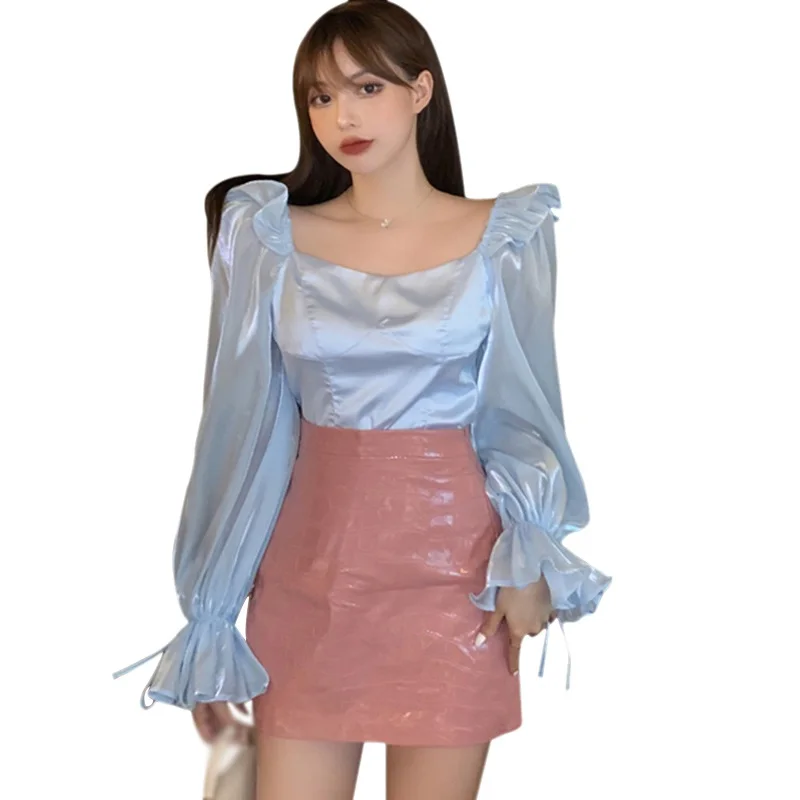 Women's Solid Square Collar Blouses Spring Puff Sleeve Sweet Sexy Exposed Navel Long Sleeve Shirts
Women's Solid Square Collar Blouses Spring Puff Sleeve Sweet Sexy Exposed Navel Long Sleeve Shirts