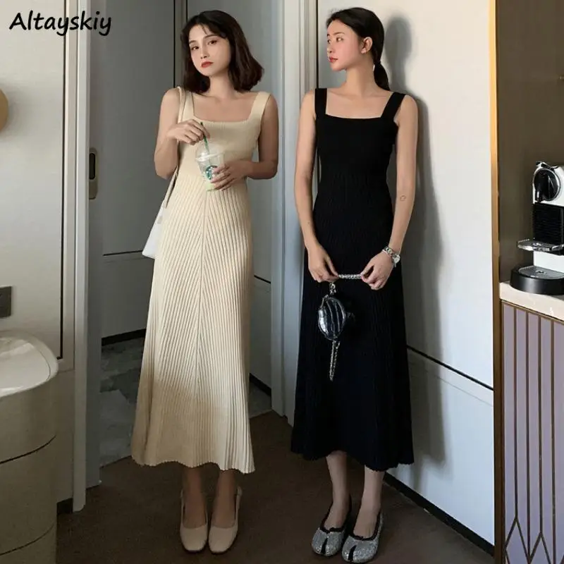 Sleeveless Dress Women All-match Knitting Vestido Vintage Spring Slim Daily Square Collar Solid Simple Clothing Spaghetti Strap
Sleeveless Dress Women All-match Knitting Vestido Vintage Spring Slim Daily Square Collar Solid Simple Clothing Spaghetti Strap