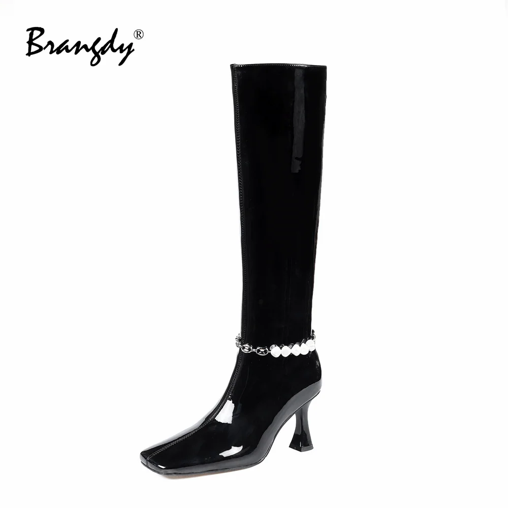 Brangdy Sexy Women Knee Hight Boots Genuine Leather Pearl Metal Chain Women Shoes Square Toe Zipper Women Thin Heel Pumps Winter
Brangdy Sexy Women Knee Hight Boots Genuine Leather Pearl Metal Chain Women Shoes Square Toe Zipper Women Thin Heel Pumps Winter