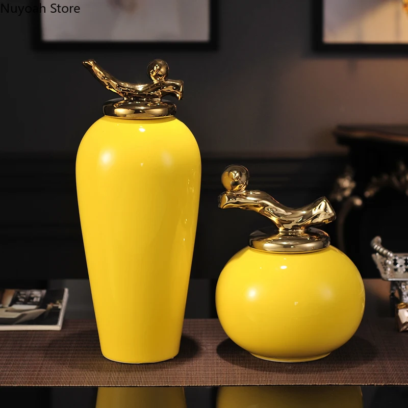Modern Simple Yellow Ceramic Storage Jar with Lid Living Room Desktop Decoration Crafts Home Flower Arrangement Accessories
Modern Simple Yellow Ceramic Storage Jar with Lid Living Room Desktop Decoration Crafts Home Flower Arrangement Accessories