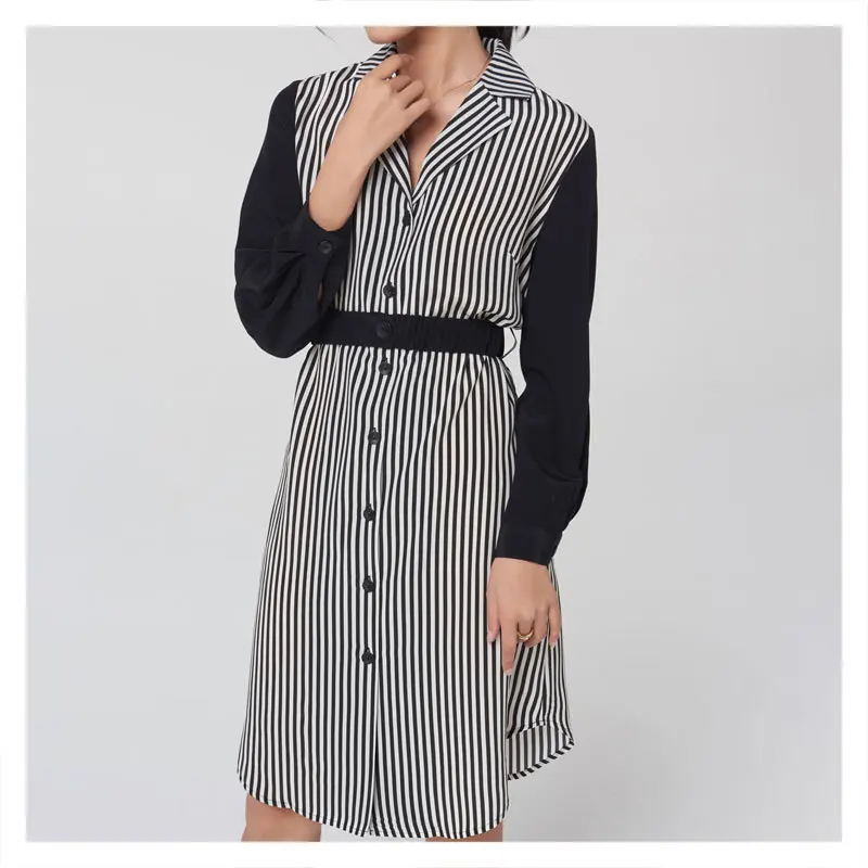 Silk Dress Women 2023 Women's Spring and Autumn New Suit Collar Long Sleeve Slim Fitting Mulberry Silk Medium Long Striped Dress
Silk Dress Women 2023 Women's Spring and Autumn New Suit Collar Long Sleeve Slim Fitting Mulberry Silk Medium Long Striped Dress