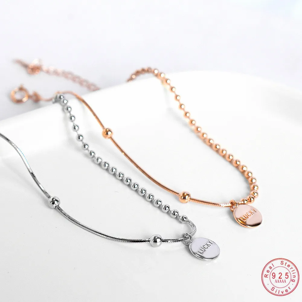 925 Sterling Silver Simple LUCKY Disc Pendant Lucky Chain Bracelet Women Fashion Temperament Wedding Jewelry Accessories
925 Sterling Silver Simple LUCKY Disc Pendant Lucky Chain Bracelet Women Fashion Temperament Wedding Jewelry Accessories