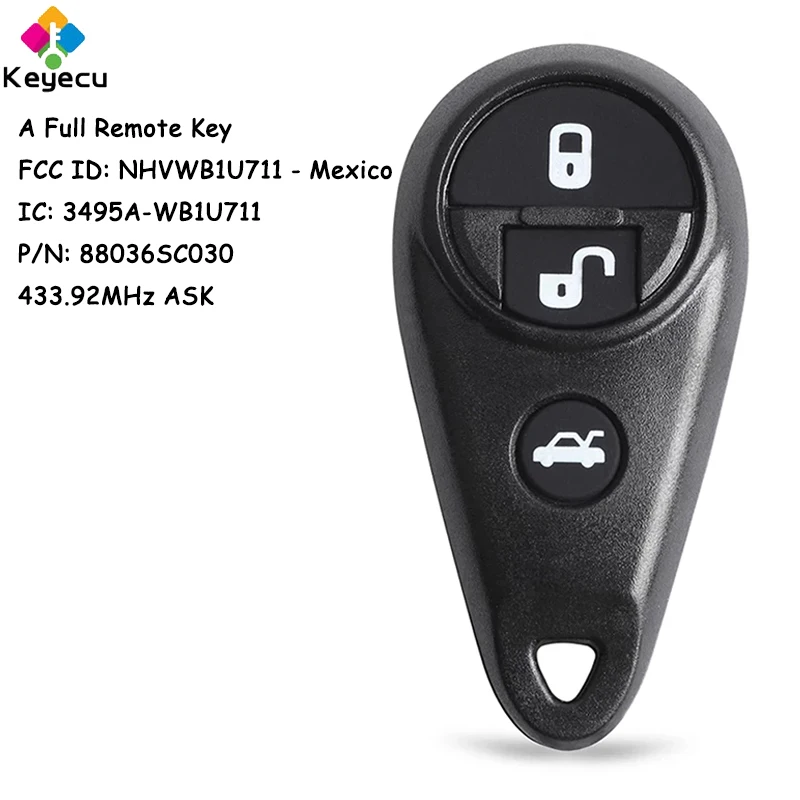 KEYECU Remote Car Key for Subaru Forester Impreza Legacy Outback Tribeca Tribeca B9 Fob FCC ID: NHVWB1U711 Mexico 88036SC030
KEYECU Remote Car Key for Subaru Forester Impreza Legacy Outback Tribeca Tribeca B9 Fob FCC ID: NHVWB1U711 Mexico 88036SC030