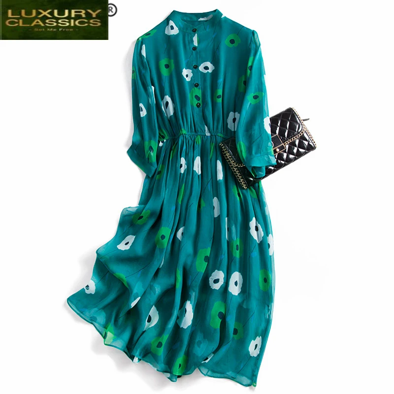 Women Real Silk Dress Vintage Long Dresses Summer Beach Party Elegant Ladies Dresses Spring Print Vestidos Verano A4010
Women Real Silk Dress Vintage Long Dresses Summer Beach Party Elegant Ladies Dresses Spring Print Vestidos Verano A4010