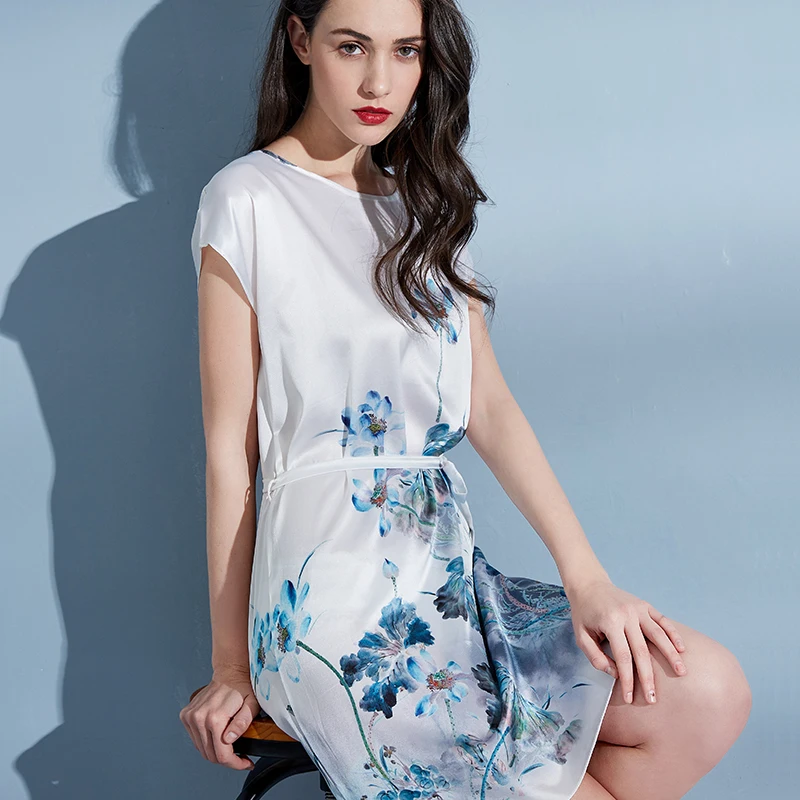Natural Silk NightDress Women Flower Print Sleeping Dress Pure Silk Nighties Femme O-Neck Short Sleeve Hangzhou Silk Nightgowns
Natural Silk NightDress Women Flower Print Sleeping Dress Pure Silk Nighties Femme O-Neck Short Sleeve Hangzhou Silk Nightgowns