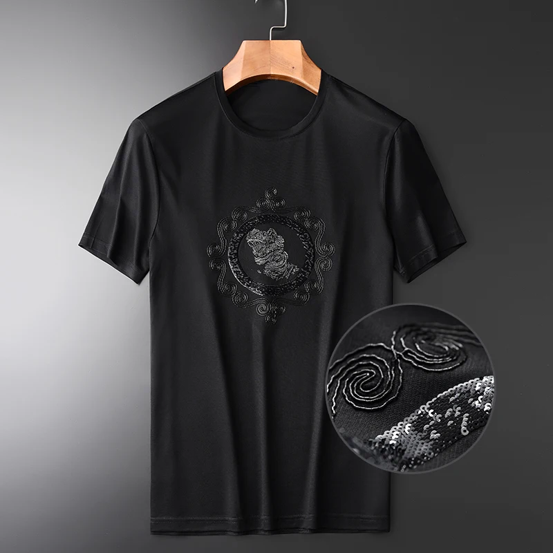 Summer Men T-shirt Luxury Sequin Embroidery Short Sleeve Mens T-shirts Plus Size 4xl Fashion Slim Fit Thin Man Tee
Summer Men T-shirt Luxury Sequin Embroidery Short Sleeve Mens T-shirts Plus Size 4xl Fashion Slim Fit Thin Man Tee