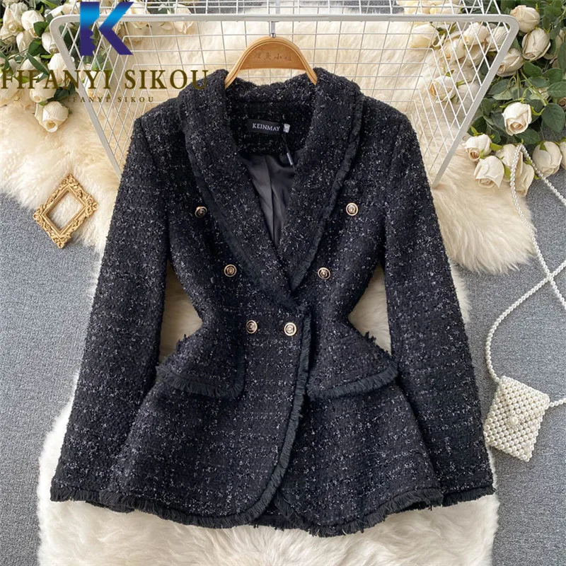 Tweed Blazer Jacket Women Autumn Winter High Quality Fashion Double Breasted Black Suit Jacket Ladies Elegant Chic Blazers Coat
Tweed Blazer Jacket Women Autumn Winter High Quality Fashion Double Breasted Black Suit Jacket Ladies Elegant Chic Blazers Coat