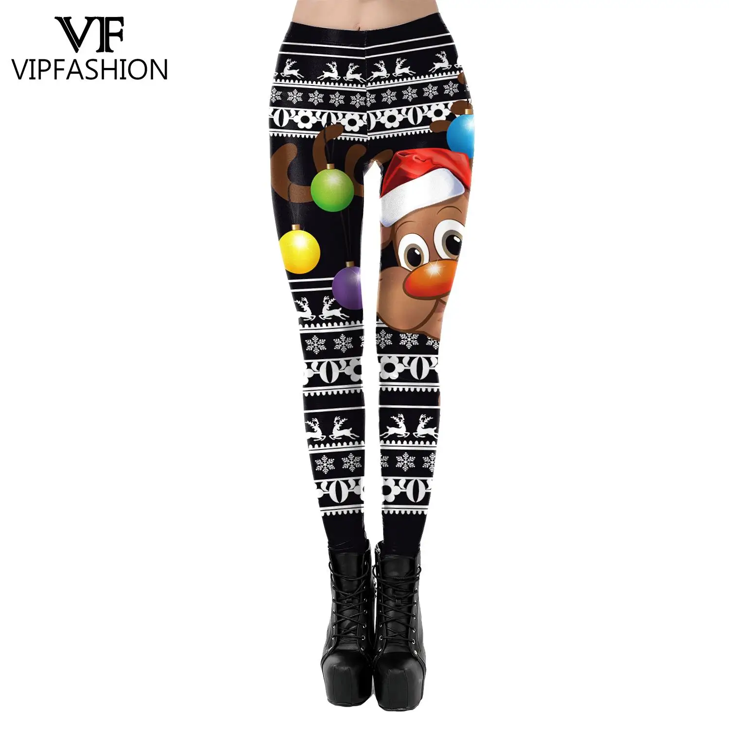 Леггинсы женские блестящие эластичные с принтом лося 
Леггинсы женские блестящие эластичные с принтом лося