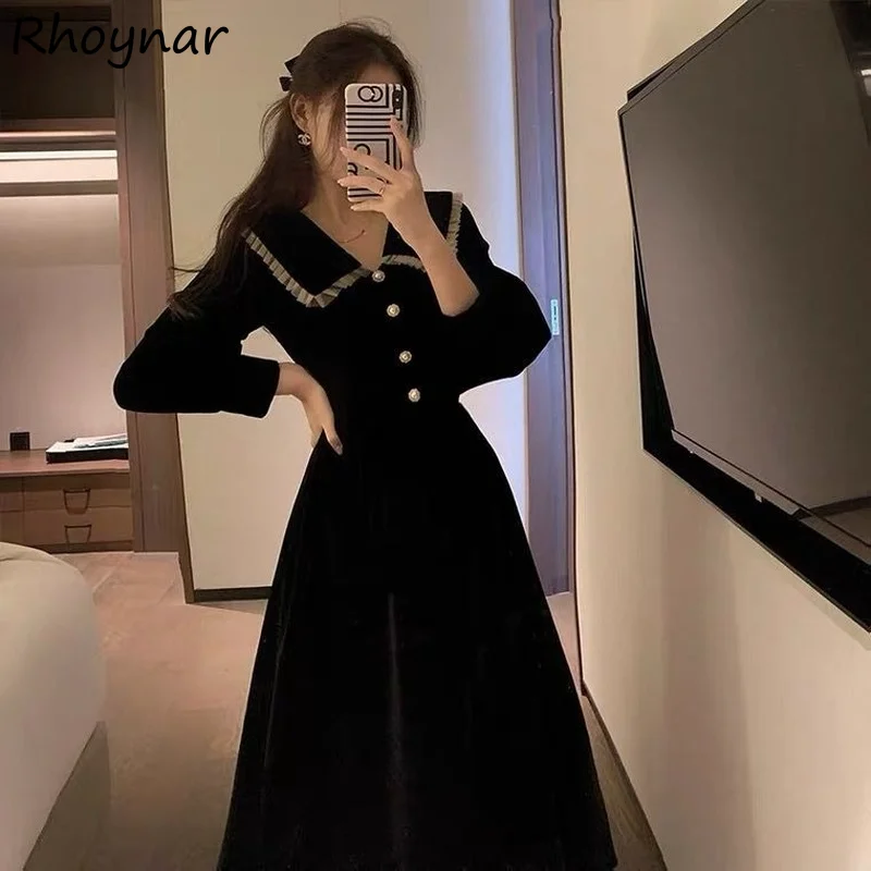 Dress Women French Cute Peter Pan Collar Pleuche Elegant Long Sleeve Party High Waist Slim Princess Vintage Gothic Vestidos Chic
Dress Women French Cute Peter Pan Collar Pleuche Elegant Long Sleeve Party High Waist Slim Princess Vintage Gothic Vestidos Chic