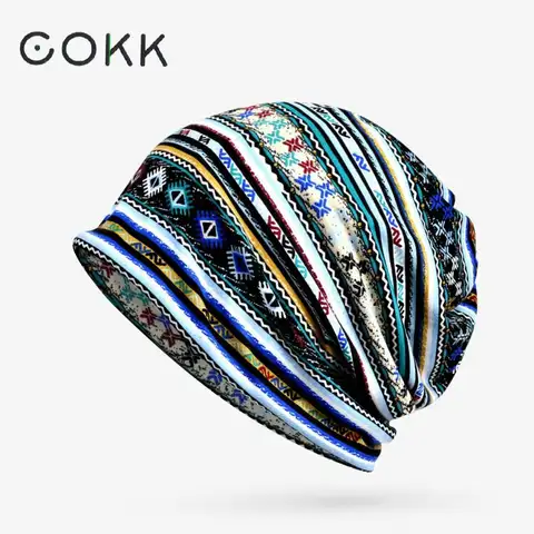 COKK Cotone Beanie Turbante Del Cappello Degli Uomini Delle Donne di Boho Disegno Geometrico Beanie di Modo Baggy Cap Gorro Feminino Bone Maschio Nuovo casual