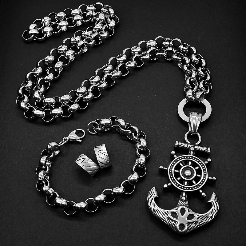 AMUMIU Anchor Men Stainless Steel Jewelry Exaggerated Necklace Earring Bracelet Biker Jewelry Set Women Accessories JS172
AMUMIU Anchor Men Stainless Steel Jewelry Exaggerated Necklace Earring Bracelet Biker Jewelry Set Women Accessories JS172