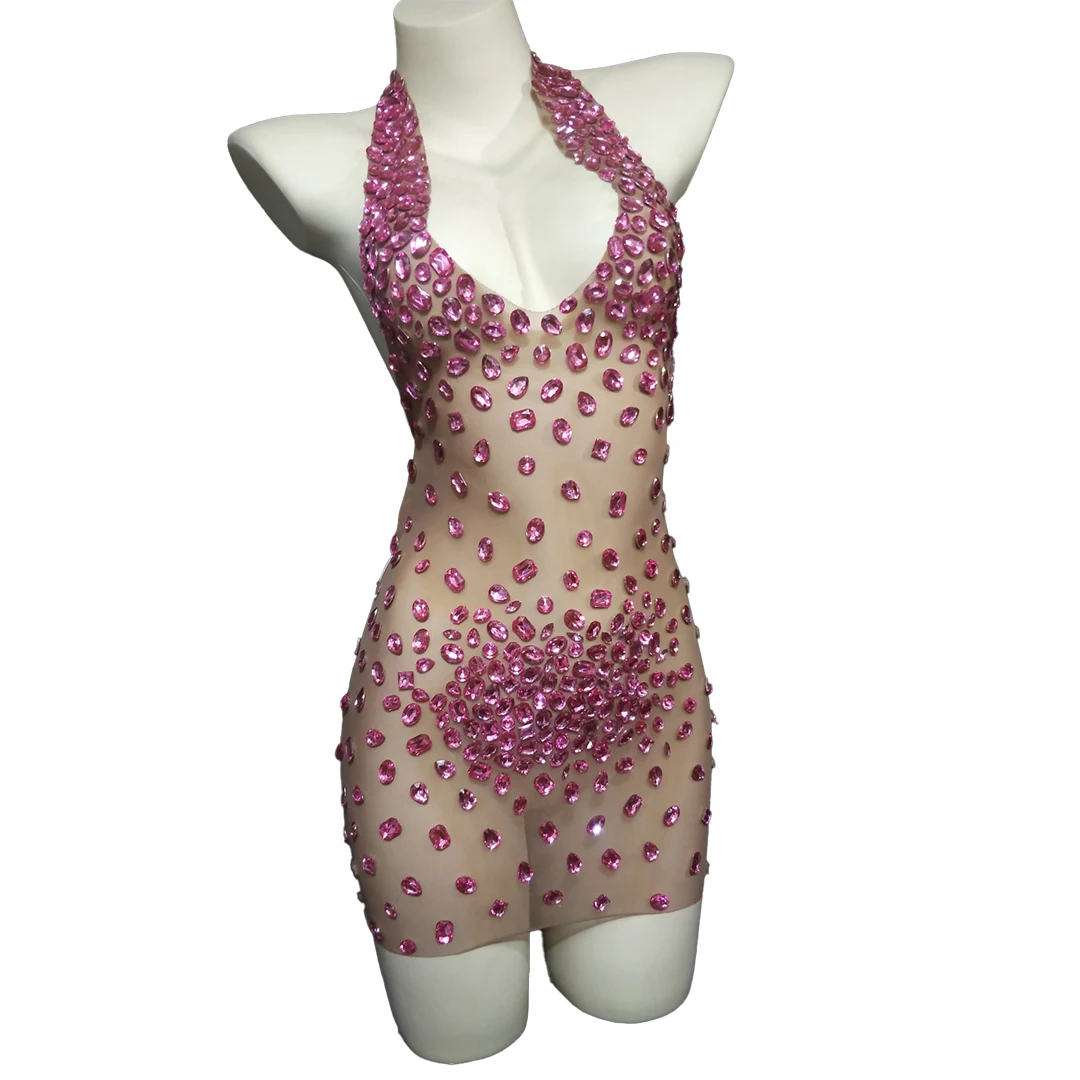 Pink Rhinestone Transparent Short Dress for Women Dancer Prom Backless Halter Outfits Evening Birthday Celebrate Dress
Pink Rhinestone Transparent Short Dress for Women Dancer Prom Backless Halter Outfits Evening Birthday Celebrate Dress
