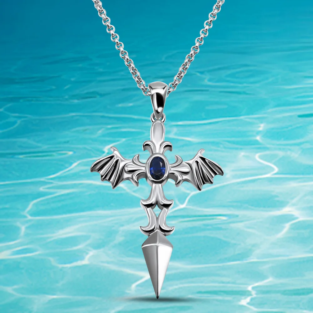 Europe Fashion Vintage Cross Necklace for Men Blue Crystal Demon Sword Pendant Long Punk Chain Men Necklace 925 Silver Jewelry
Europe Fashion Vintage Cross Necklace for Men Blue Crystal Demon Sword Pendant Long Punk Chain Men Necklace 925 Silver Jewelry