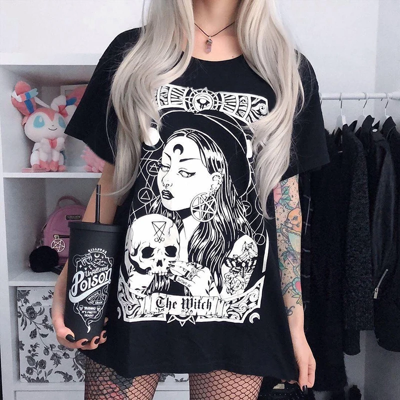 Dreamcase-JF Goth Vintage Oversized T-shirts Gothic Swith Print Loose Women Black Top T-shirt Streetwear Casual Punk Long Tops
Dreamcase-JF Goth Vintage Oversized T-shirts Gothic Swith Print Loose Women Black Top T-shirt Streetwear Casual Punk Long Tops