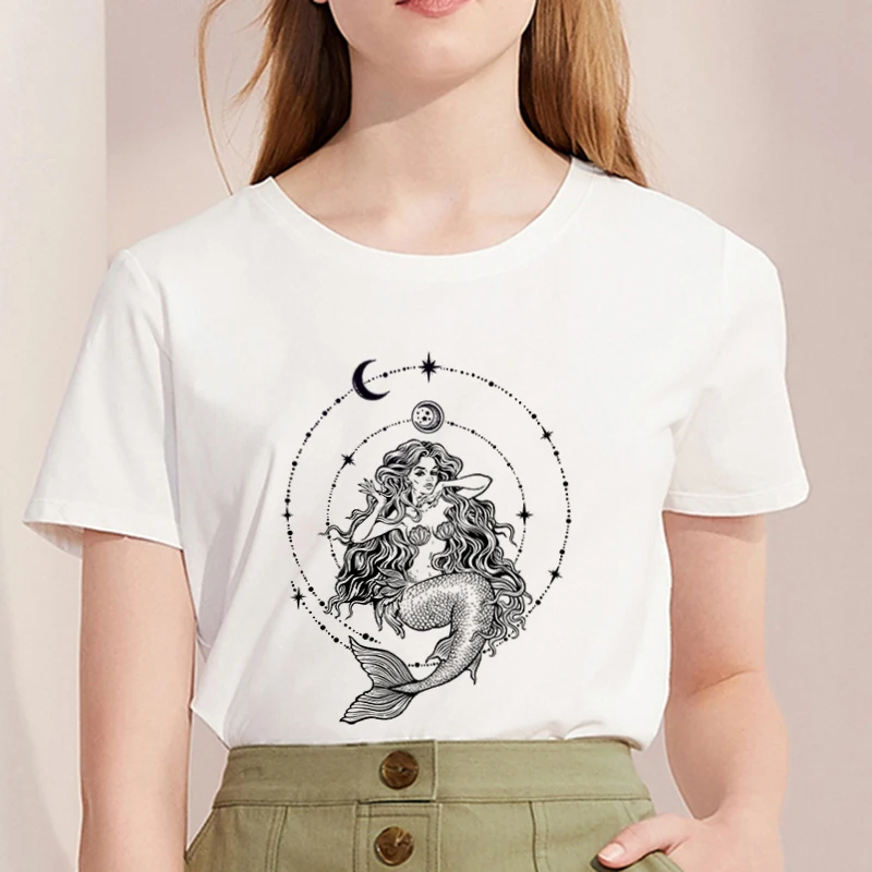 New T-shirt female Mermaid Printed Harajuku T shirt Women Fashion hipster Tshirt O-neck Short Sleeve White Tops Female Clothing
New T-shirt female Mermaid Printed Harajuku T shirt Women Fashion hipster Tshirt O-neck Short Sleeve White Tops Female Clothing