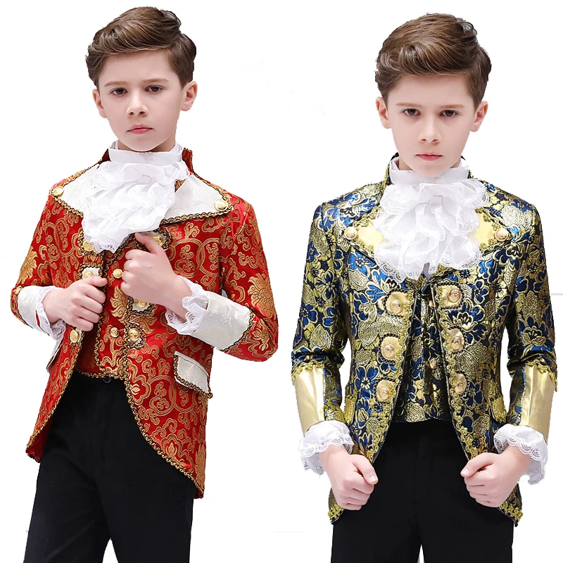 Boys Vintage European Court Costume Childrens Medieval Retro Prince Cosplay Outfits Jacket Vest Pants Stage Performance Sets
Boys Vintage European Court Costume Childrens Medieval Retro Prince Cosplay Outfits Jacket Vest Pants Stage Performance Sets