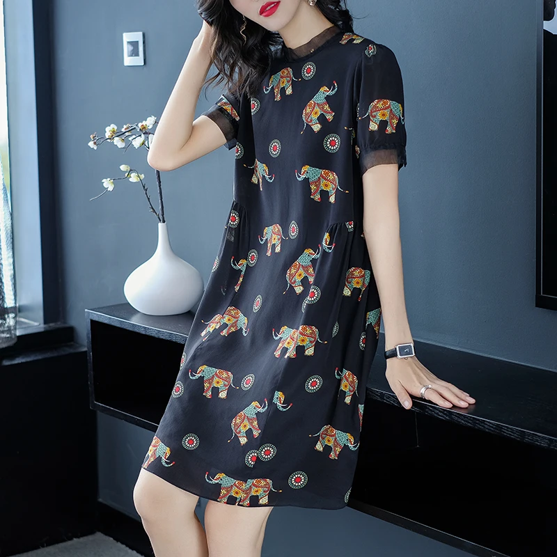 100% Real Silk Black Women's Dresses 2024 Summer Elegant Fashion O-neck Short Sleeve Vintage Print Loose Woman Straight Dress
100% Real Silk Black Women's Dresses 2024 Summer Elegant Fashion O-neck Short Sleeve Vintage Print Loose Woman Straight Dress