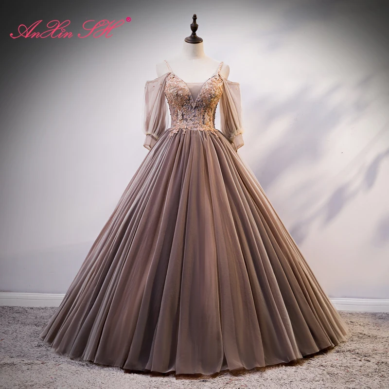 AnXin SH princess spaghetti strap coffee color lace illusion half sleeve ball gown host stage lace up customized evening dress
AnXin SH princess spaghetti strap coffee color lace illusion half sleeve ball gown host stage lace up customized evening dress
