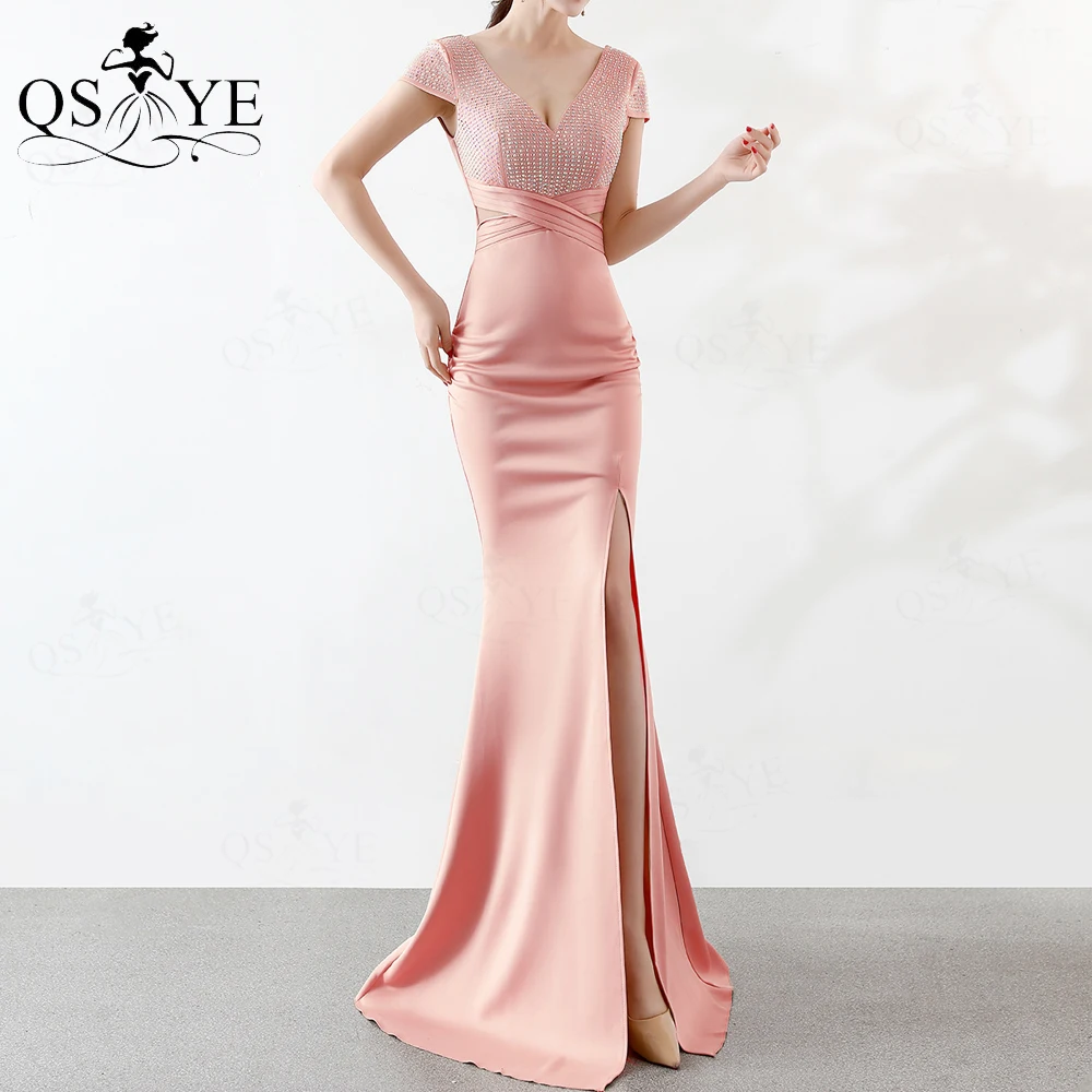Pink Prom Dresses Sequin Cap Sleeves Stretch Evening Gown Crisscross V Neck Split Long Formal Party Gown Ruched Hips Party Dress
Pink Prom Dresses Sequin Cap Sleeves Stretch Evening Gown Crisscross V Neck Split Long Formal Party Gown Ruched Hips Party Dress