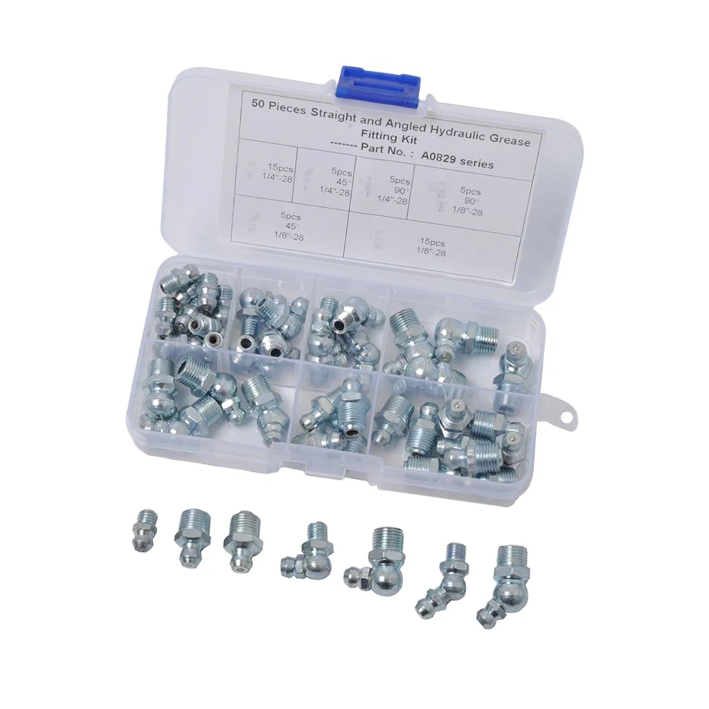 50pcs 1/4" 1/8" Hydraulic Grease Zerk Fitting SAE Kit Straight 90 45 Degree
50pcs 1/4" 1/8" Hydraulic Grease Zerk Fitting SAE Kit Straight 90 45 Degree