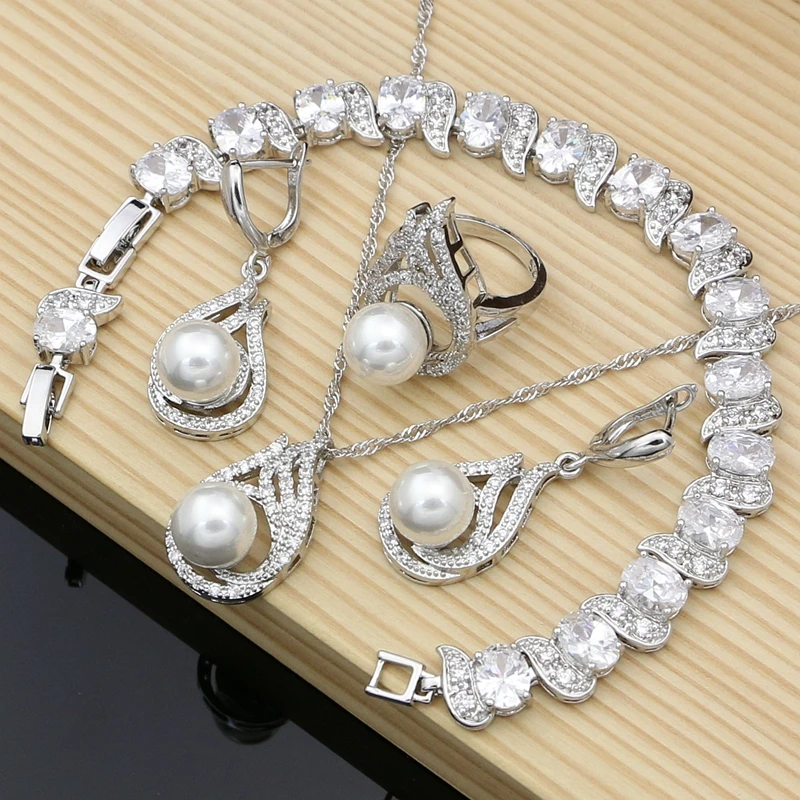 Women Bridal Pearls Jewelry 925 Silver White CZ Jewelry Sets Wedding EarringsNecklace Set Dropshipping
Women Bridal Pearls Jewelry 925 Silver White CZ Jewelry Sets Wedding EarringsNecklace Set Dropshipping