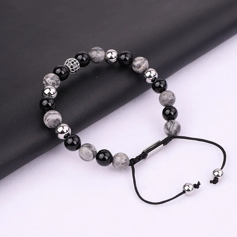High Quality Men Jewelry Bracelet Natural Stone CZ Ball Beads Macrame Bracelet Bangle
High Quality Men Jewelry Bracelet Natural Stone CZ Ball Beads Macrame Bracelet Bangle
