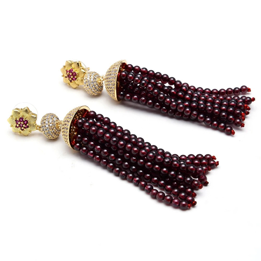 Natural Garnet Round Beads Earrings Gold Color Plated CZ Stud Dangle Earrings For Women Ethnic Style
Natural Garnet Round Beads Earrings Gold Color Plated CZ Stud Dangle Earrings For Women Ethnic Style