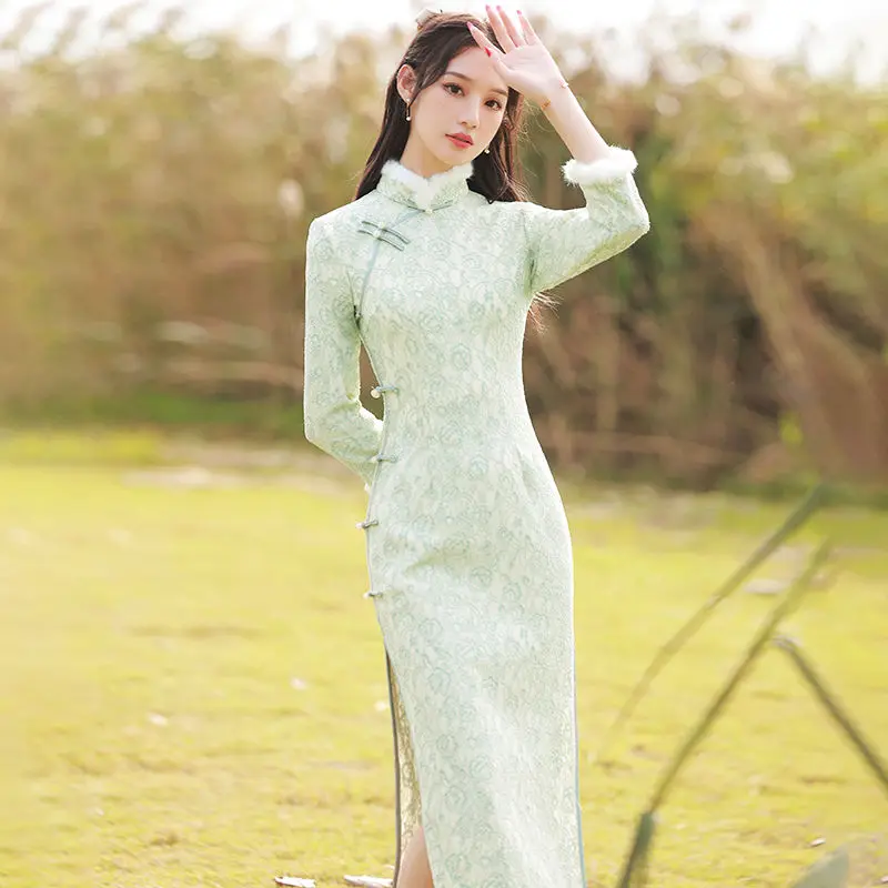 Long Cheongsam 2021 New Winter Improvement Young Women Plus Velvet Thick Elegant Lace Retro Autumn and Winter 2022
Long Cheongsam 2021 New Winter Improvement Young Women Plus Velvet Thick Elegant Lace Retro Autumn and Winter 2022