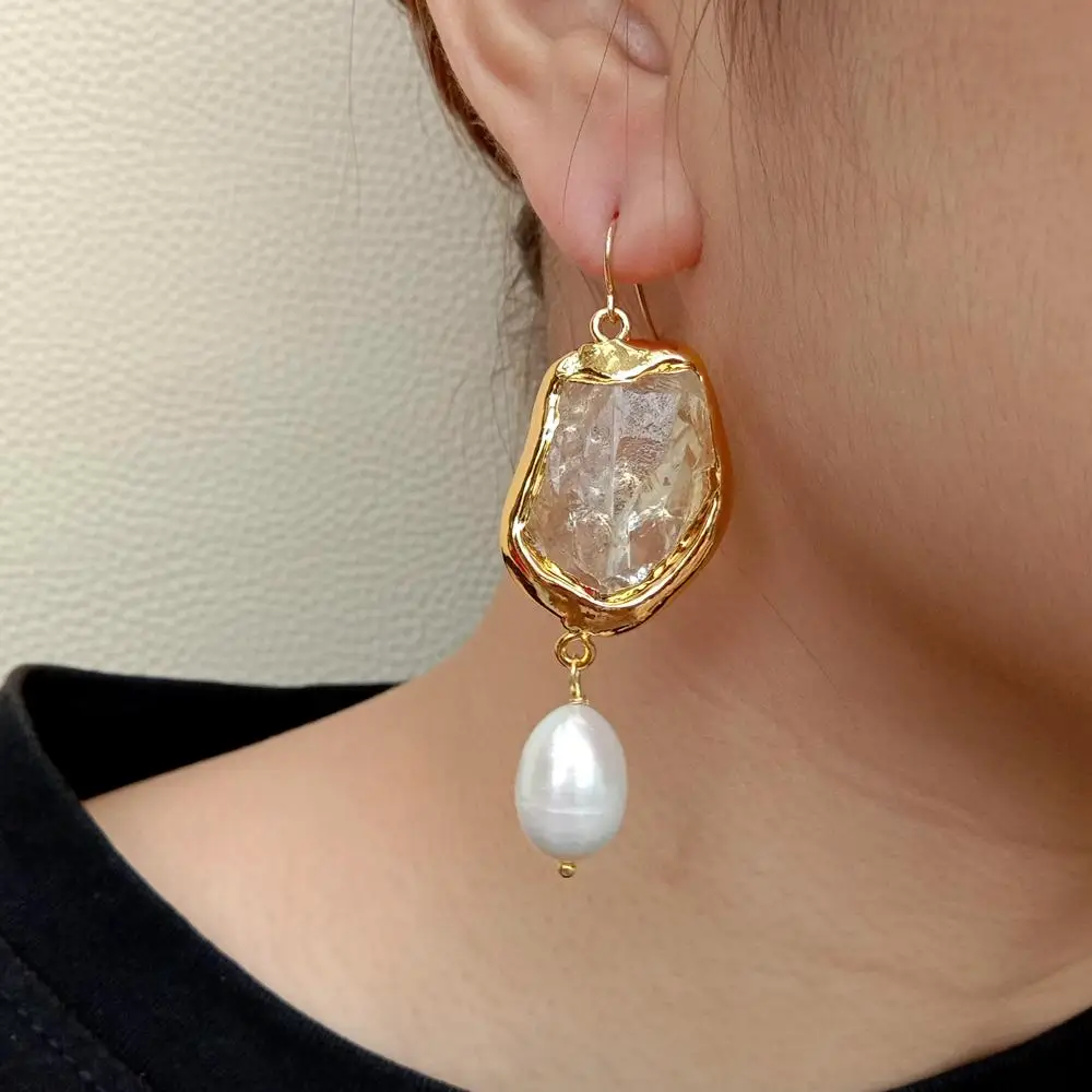 YYGEM Natural Citrine Raw Rough nugget Cultured White Rice freshwater Pearl Drop Hook Earrings
YYGEM Natural Citrine Raw Rough nugget Cultured White Rice freshwater Pearl Drop Hook Earrings