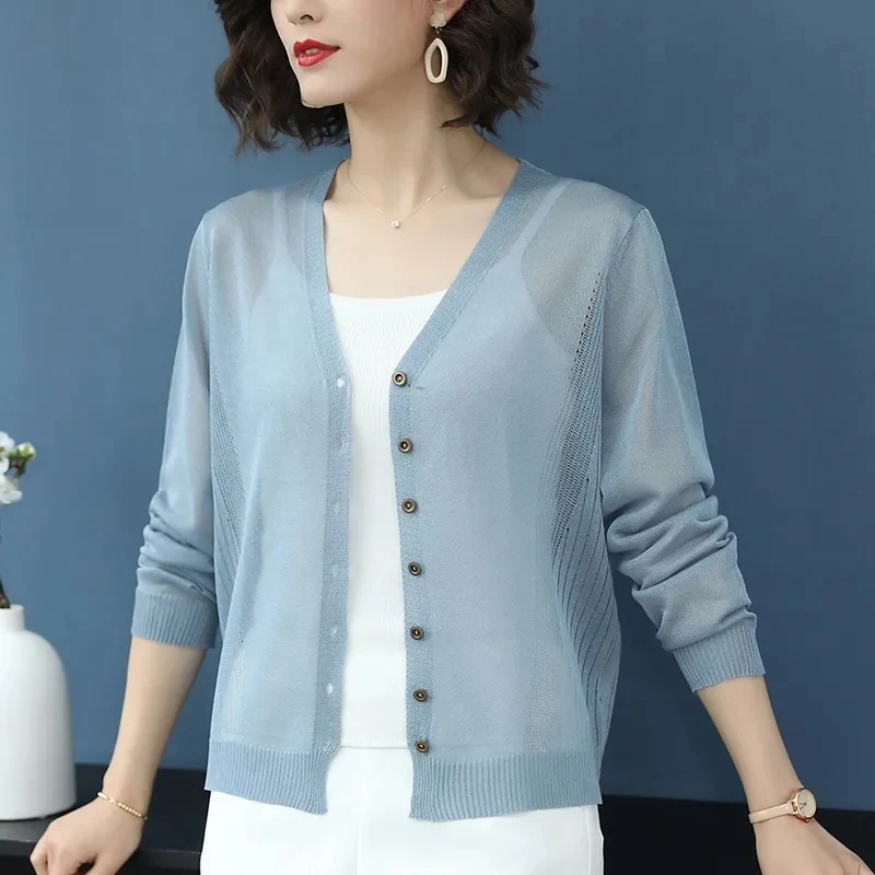 Ice Silk Women Sun Protection Clothing Loose 2025 Summer New Style Cardigan Knitting Coat V-Neck Hollow Out Shawl Ladies Jacket
Ice Silk Women Sun Protection Clothing Loose 2025 Summer New Style Cardigan Knitting Coat V-Neck Hollow Out Shawl Ladies Jacket