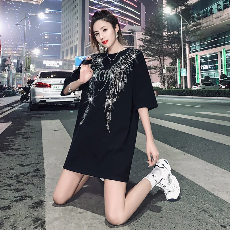 Women Rhinestone T Shirt 2021 Women Summer Short Sleeve T Shirt Female Streetwear T Shirt Black Z788
Women Rhinestone T Shirt 2021 Women Summer Short Sleeve T Shirt Female Streetwear T Shirt Black Z788
