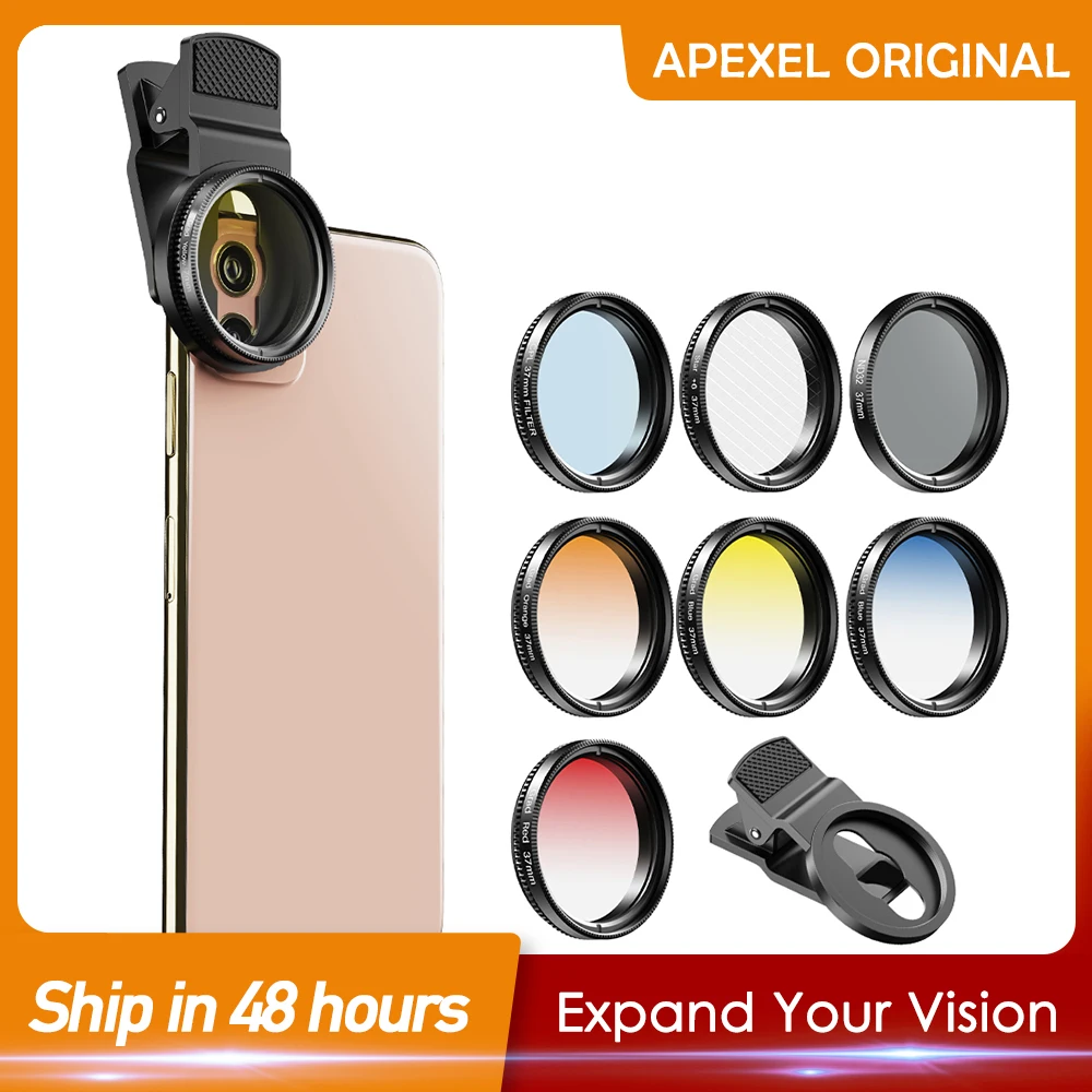 APEXEL 7in1 Gradient Filter Kit Red Yellow Color ND32 CPL Star Camera Lens Filter With 37mm clip for smartphones 37UV-G
APEXEL 7in1 Gradient Filter Kit Red Yellow Color ND32 CPL Star Camera Lens Filter With 37mm clip for smartphones 37UV-G