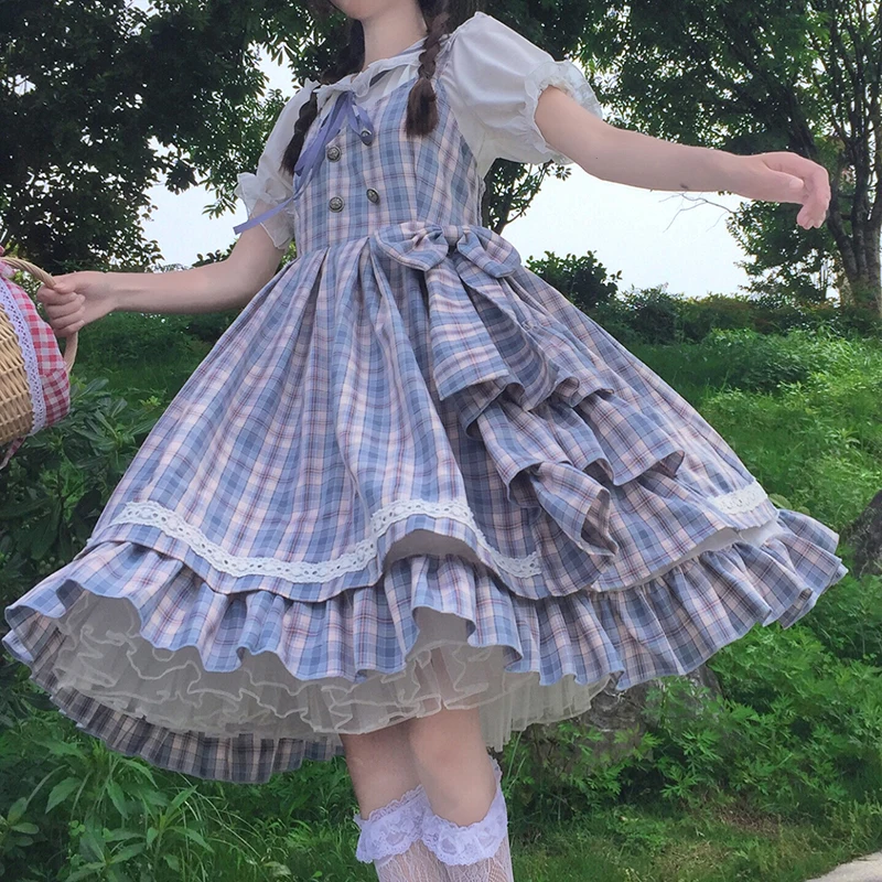 Japanese Lolita Daily Doll Collar Short-Sleeved Lolita with Slim Plaid Dungaree Dress Women's Summer fairy kei lolita dress
Japanese Lolita Daily Doll Collar Short-Sleeved Lolita with Slim Plaid Dungaree Dress Women's Summer fairy kei lolita dress