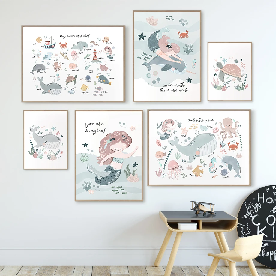 Blue Marine Alphabet Mermaid Turtle Whale Wall Art Canvas Painting Nordic Poster And Prints Wall Picture Nursery Kids Room Decor 
Blue Marine Alphabet Mermaid Turtle Whale Wall Art Canvas Painting Nordic Poster And Prints Wall Picture Nursery Kids Room Decor